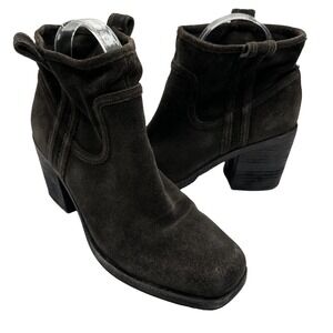 Belle by Sigerson Morrison Brown Suede Square Toe Ankle Boots Booties 7.5
